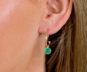 Melanie Gold Hoop Earrings - Green Onyx Drop