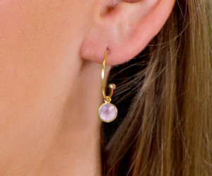 Melanie Gold Hoop Earrings - Pink Quartz Drop