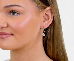 Melanie Gold Hoop Earrings - Pink Quartz Drop