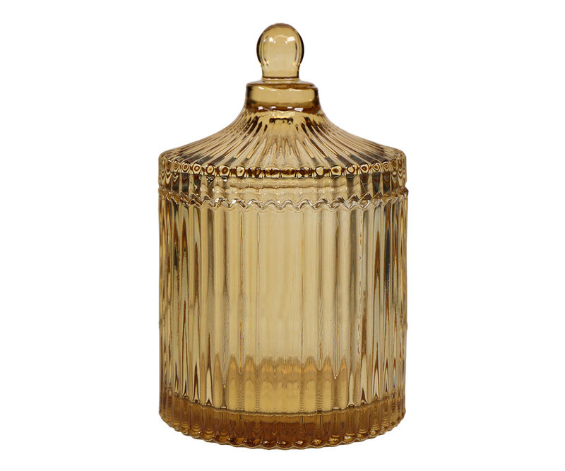 Short Regency Amber Ribbed Glass Jar