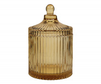 Short Regency Amber Ribbed Glass Jar