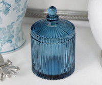 Blue Mayfair Ribbed Glass Jar