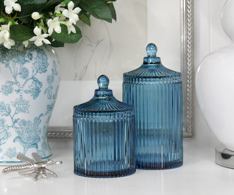 Tall Blue Mayfair Ribbed Glass Jar