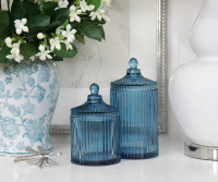Tall Blue Mayfair Ribbed Glass Jar