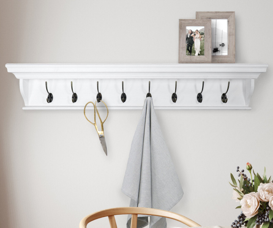 Wickham 8 Hook White Mantel Shelf Coat Rack