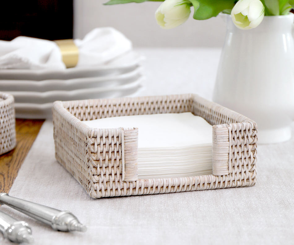 Clontarf Rattan Napkin Holder Whitewash