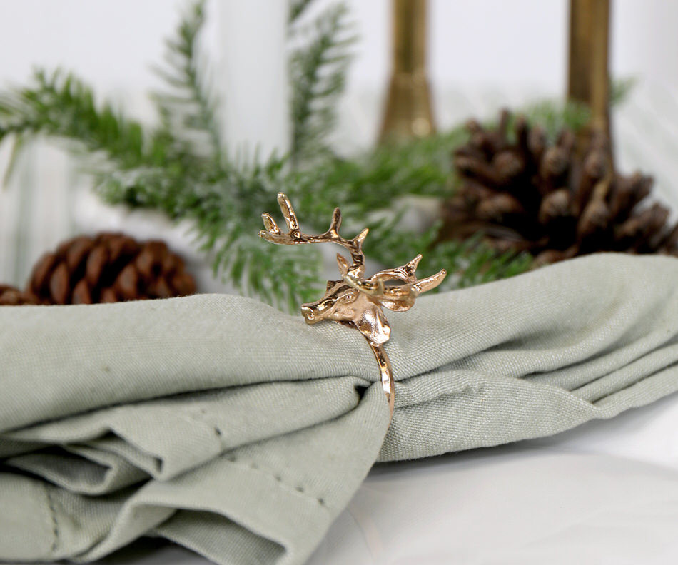 Set 4 Gold Reindeer Napkin Rings