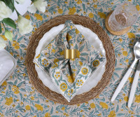 Penrose Yellow Floral Blockprint Tablecloth