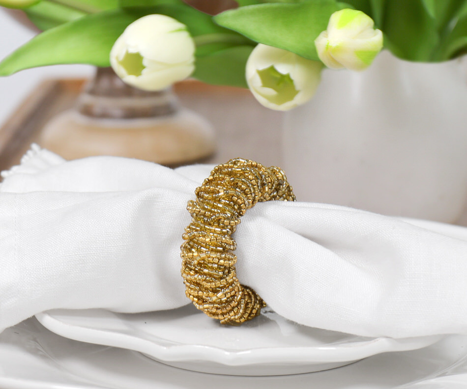 Set 4 Cleo Gold Bead Napkin Rings