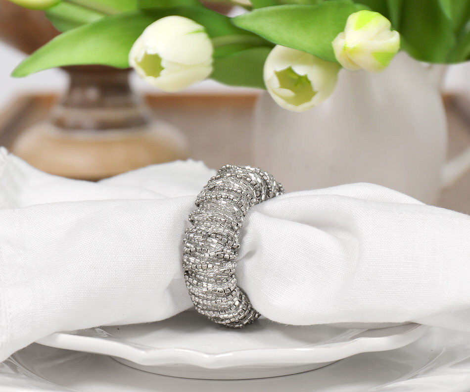 Set 4 Cleo Silver Bead Napkin Rings