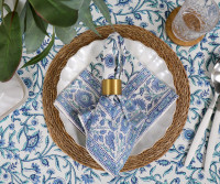 Adalene Blue & White Floral Round Tablecloth