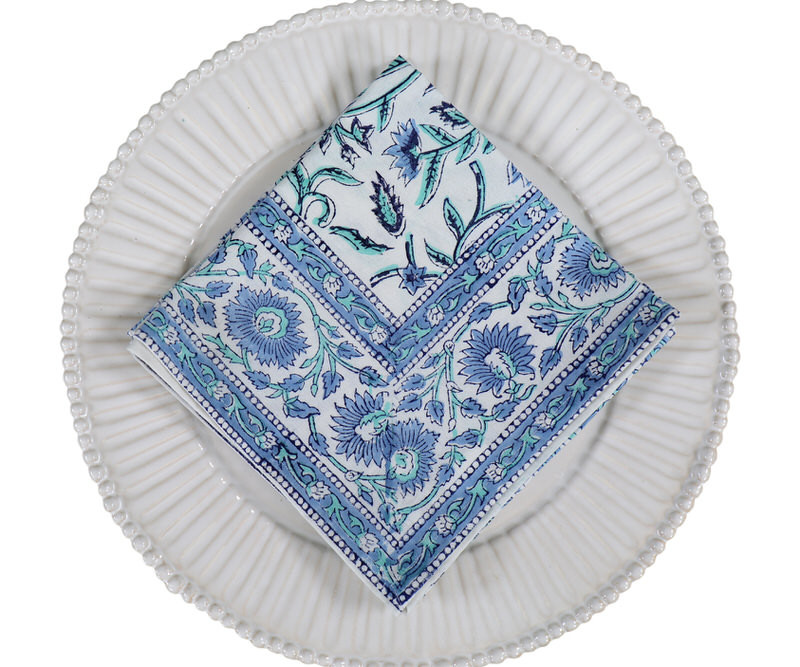 Set 4 Adalene Blue & White Floral Napkins