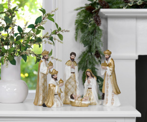 Celestial Gold & White Nativity Set