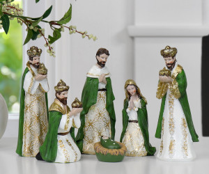 Gloria Green & Gold Green Nativity Set