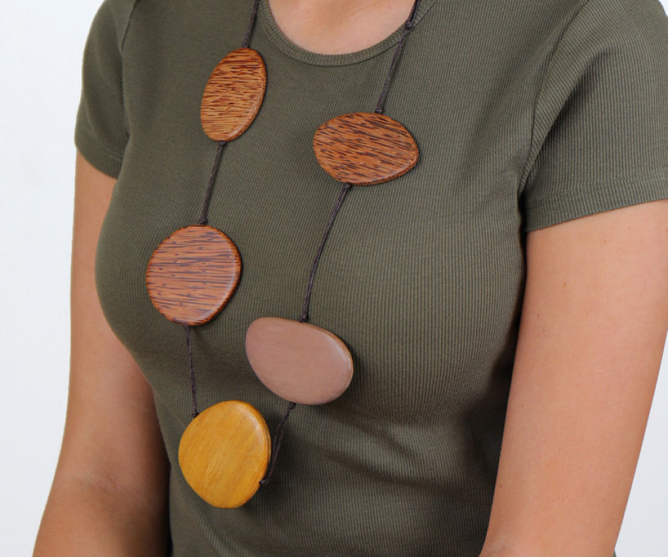 Cara Blush & Yellow Wooded Bead Necklace