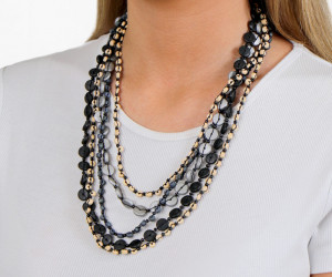 Montana Beaded Necklace - Black & Silver