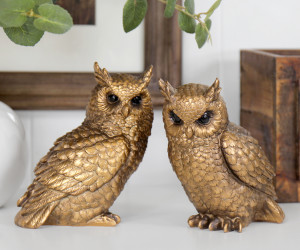 Set 2 Forest Owls Antique Gold