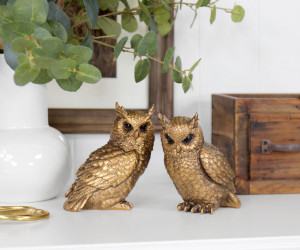 Set 2 Forest Owls Antique Gold