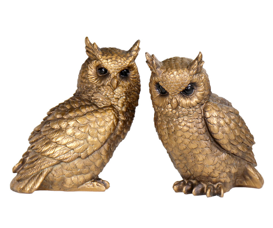 Set 2 Forest Owls Antique Gold