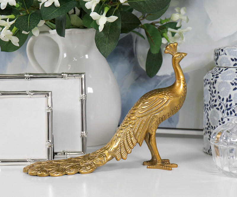 Pavonini Gold Peacock Sculpture