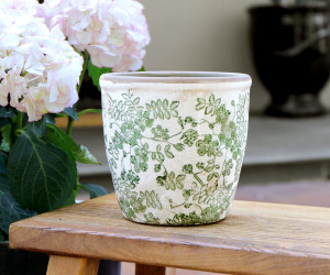 Large Linford Green Floral Taper Plant Pot