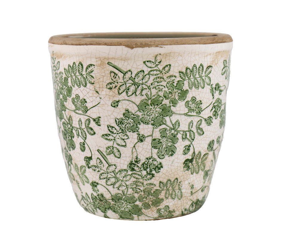 Large Linford Green Floral Taper Plant Pot