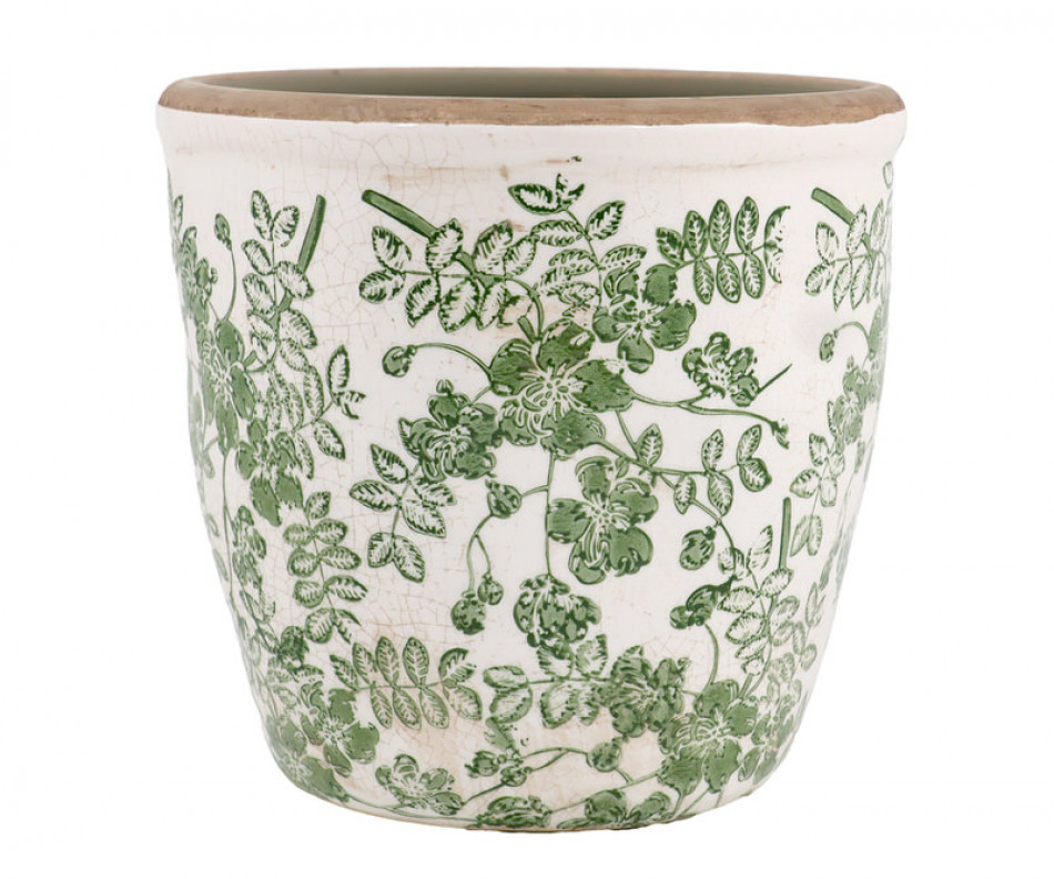 Large Linford Green Floral Taper Plant Pot