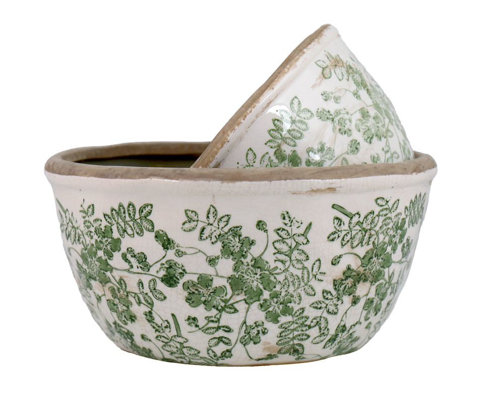 Small Linford Green Floral Wide Planter