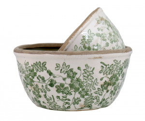 Small Linford Green Floral Wide Planter