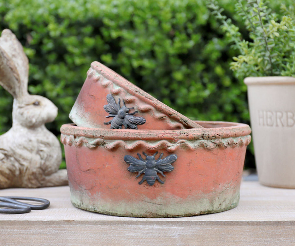 Small Shallow French Bee Terracotta Plant Pot