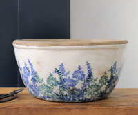 Large Sevenoaks Blue Floral Shallow Planter