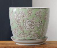 Large Ashbourne Sage Green Floral Planter