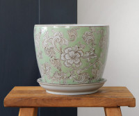 Large Ashbourne Sage Green Floral Planter