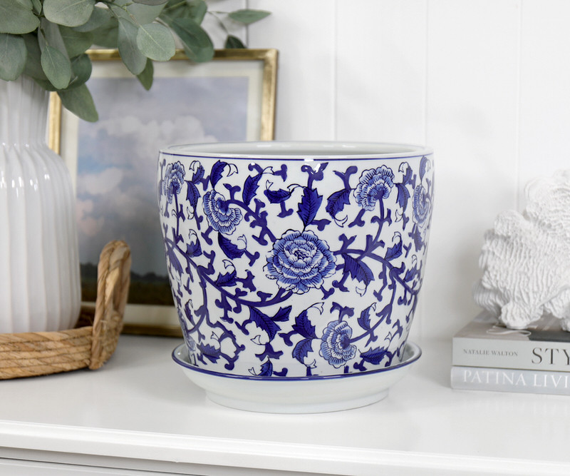 Large Clareville Indigo Roses Plant Pot