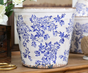 Large Arden Blue Floral Planter