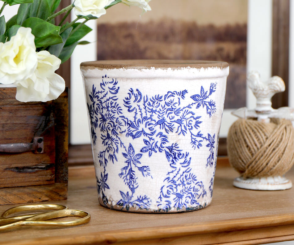 Medium Arden Blue Floral Planter