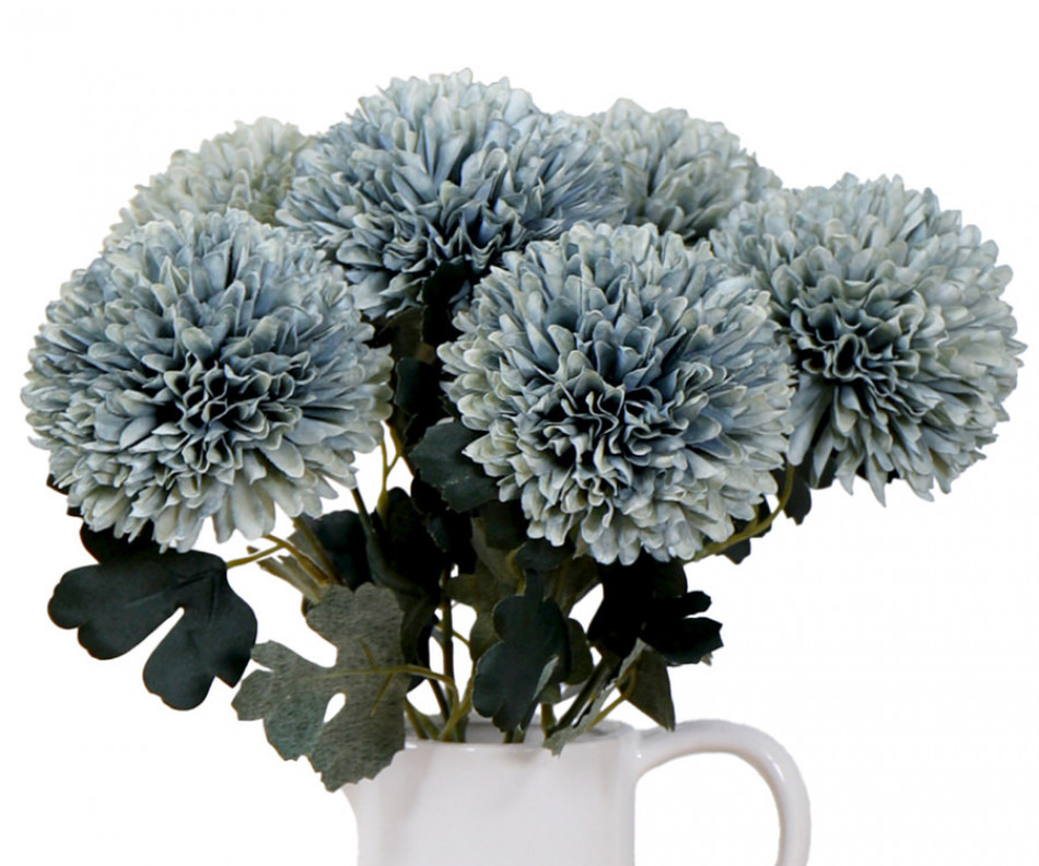 Set 6 Dusty Blue Pom Pom Flowers
