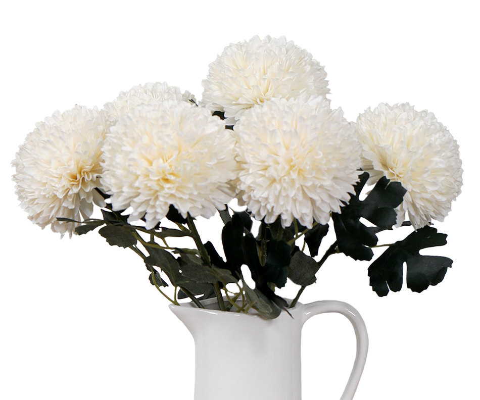 Set 6 White Pom Pom Flowers