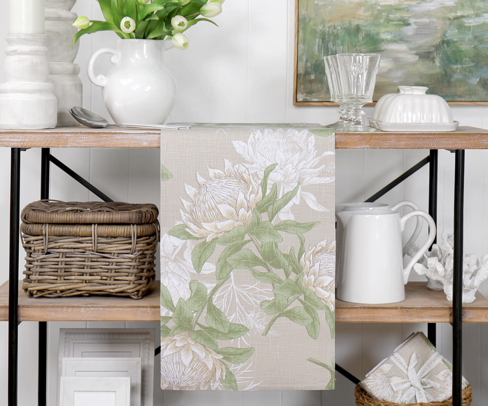 Pandora White Protea Table Runner