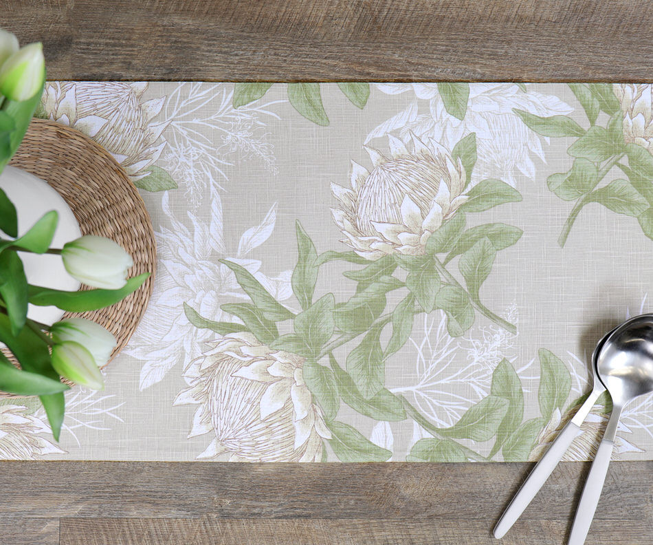 Pandora White Protea Table Runner