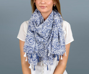 Journey Blue & White Tassel Scarf