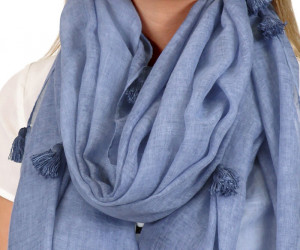 Chanson Denim Blue Tassel Scarf