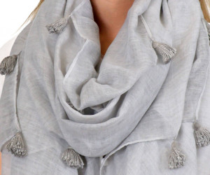 Chanson Misty Grey Tassel Scarf