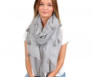 Chanson Misty Grey Tassel Scarf