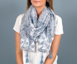 Octavia Blue Paisley Tassel Scarf