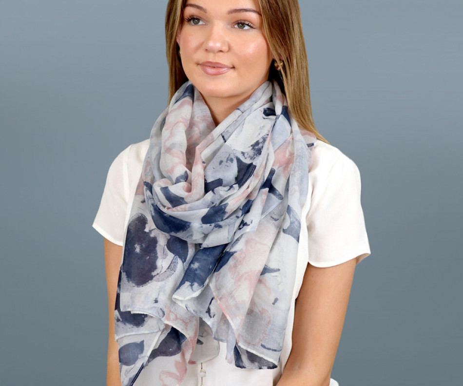 Mackenna Navy & Pink Watercolour Scarf