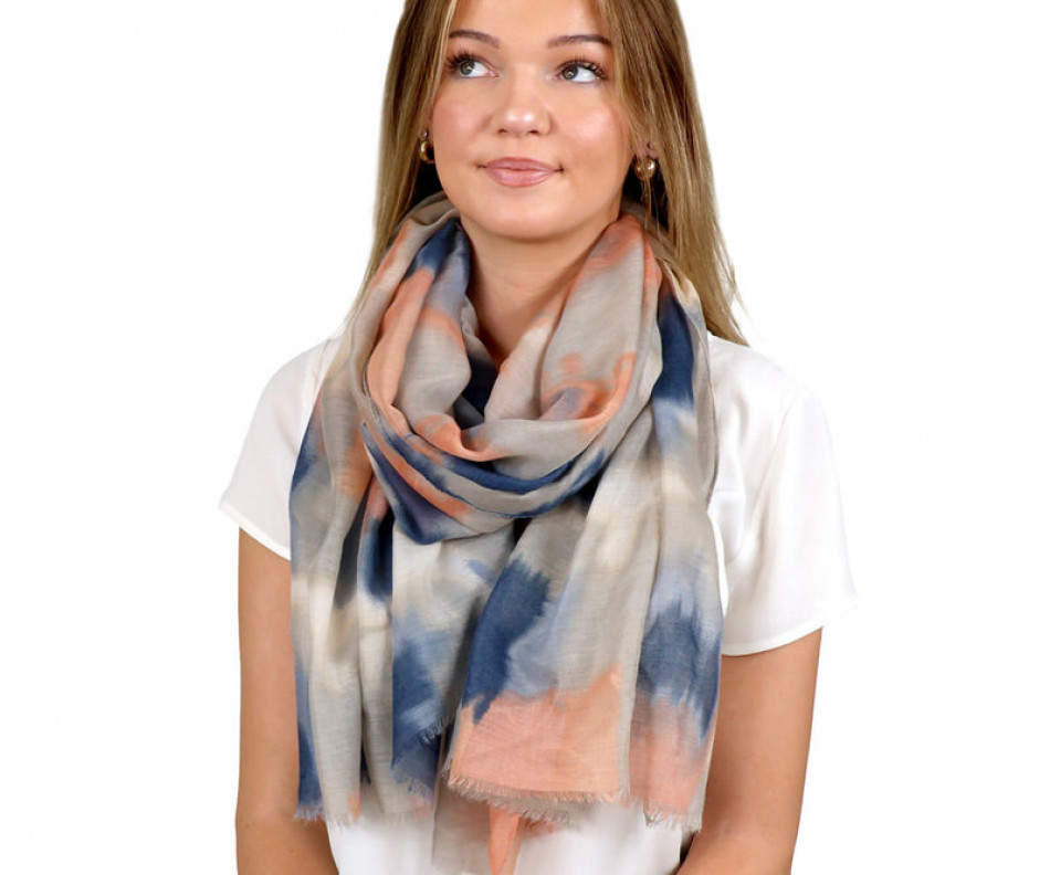 Delaney Peach & Navy Watercolour Scarf