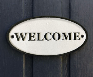 Welcome Cast Iron Sign - White