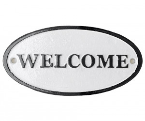 Welcome Cast Iron Sign - White