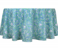 Floria Aqua Blue Floral Round Tablecloth